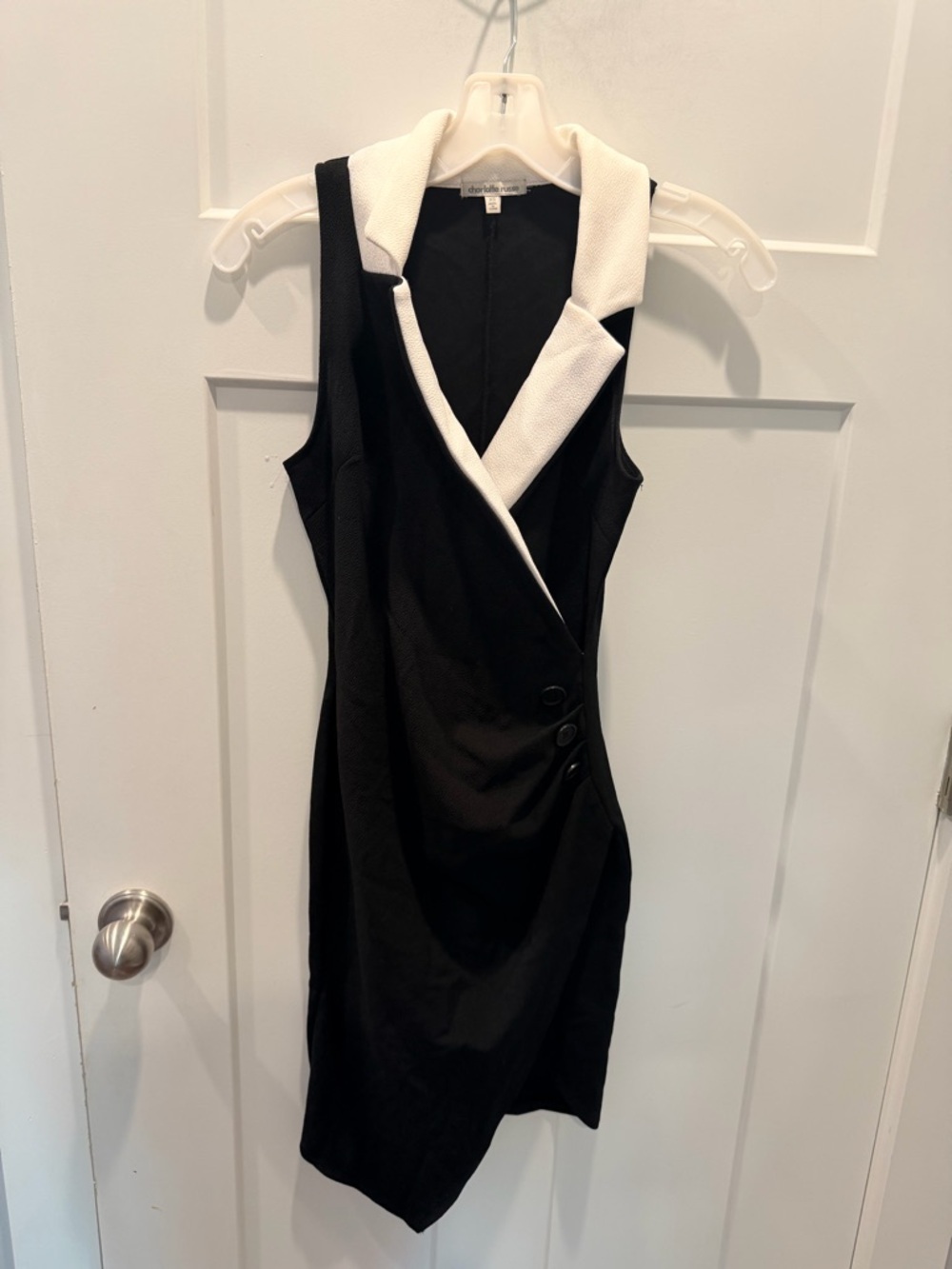 Charlotte Russe XS Black White Blazer Dress Sleeveless Tuxedo Style Mini Dress